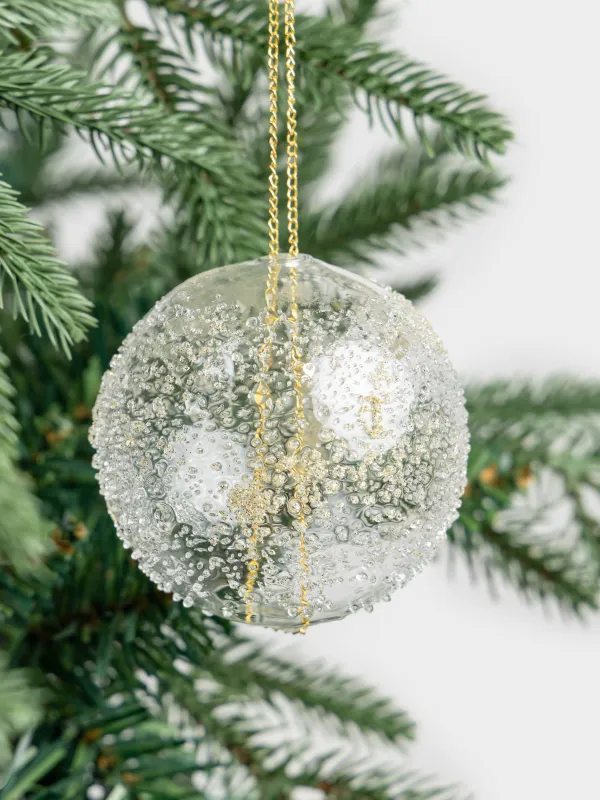 Игрушка елочная, 8х23 см, стекло, с блестками, шампань, Шар с изморозью, Ball sparkle, image-2