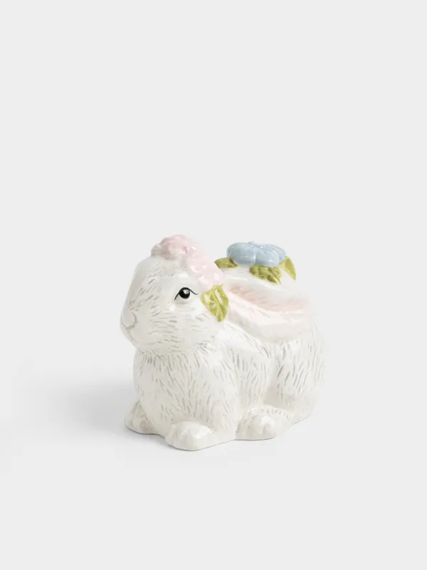 Емкость для хранения, 13х10 см, 200 мл, керамика D, серая, Кролик с цветами, Easter, image-0