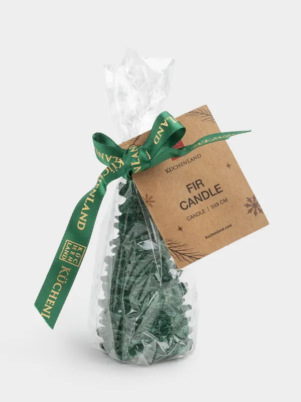 Свеча, 5x9 см, с блестками, зеленая, Елка, Fir candle, image-3