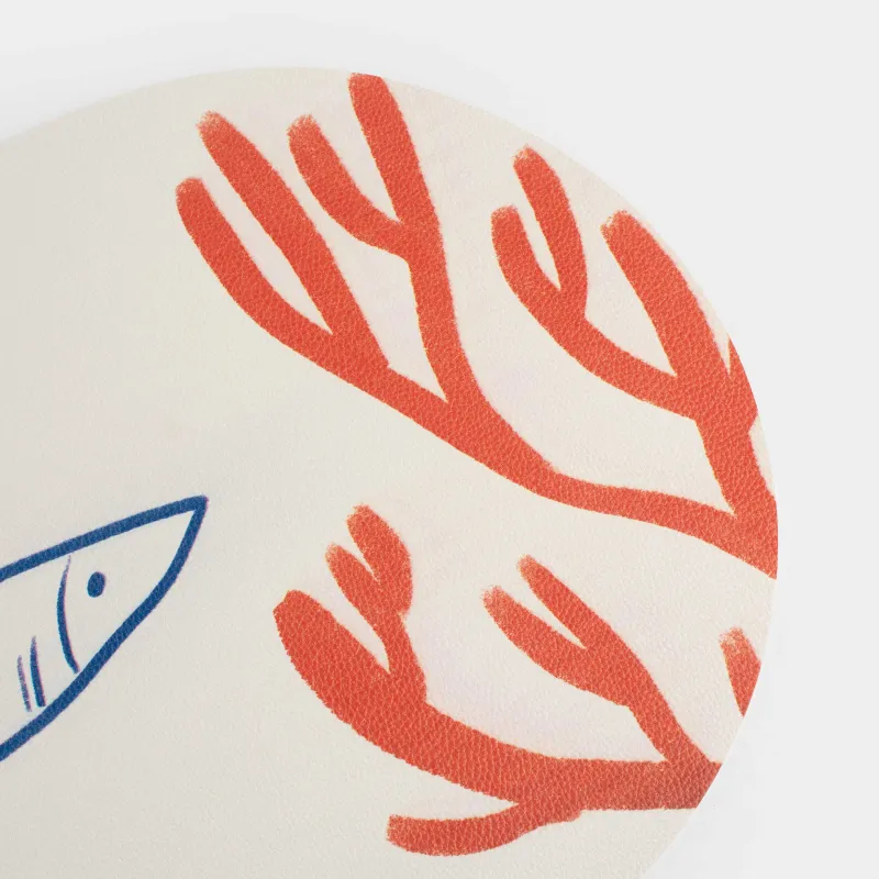 Салфетка под приборы, 30x45 см, ПВХ, овальная, молочная, Рыба в кораллах, Rock print, image-1