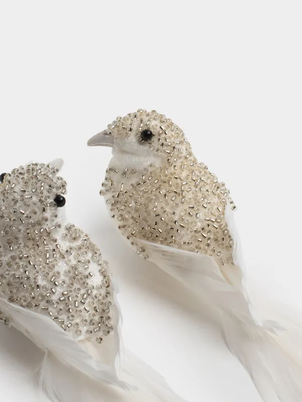 Украшение декоративное, 15 см, 2 шт, на клипсе, пенопласт/перо, молочное, Птица, Birds NY, image-2