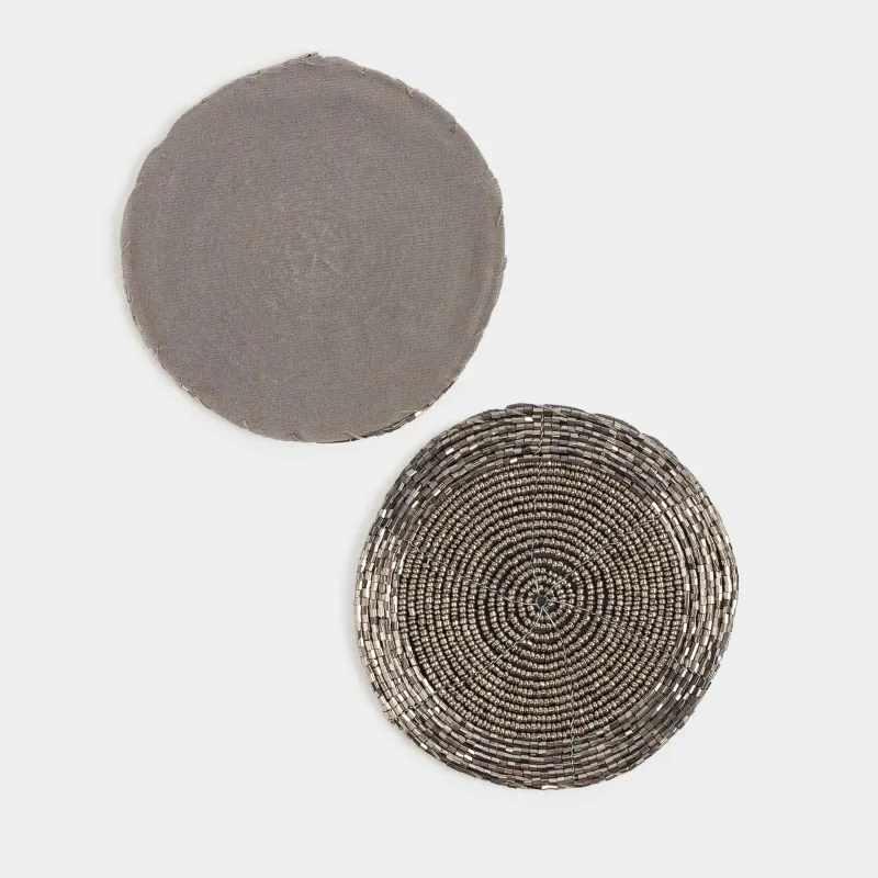 Подставка под кружку, 10 см, 2 шт, бисер, круглая, темно-серая, Shiny beads, image-1