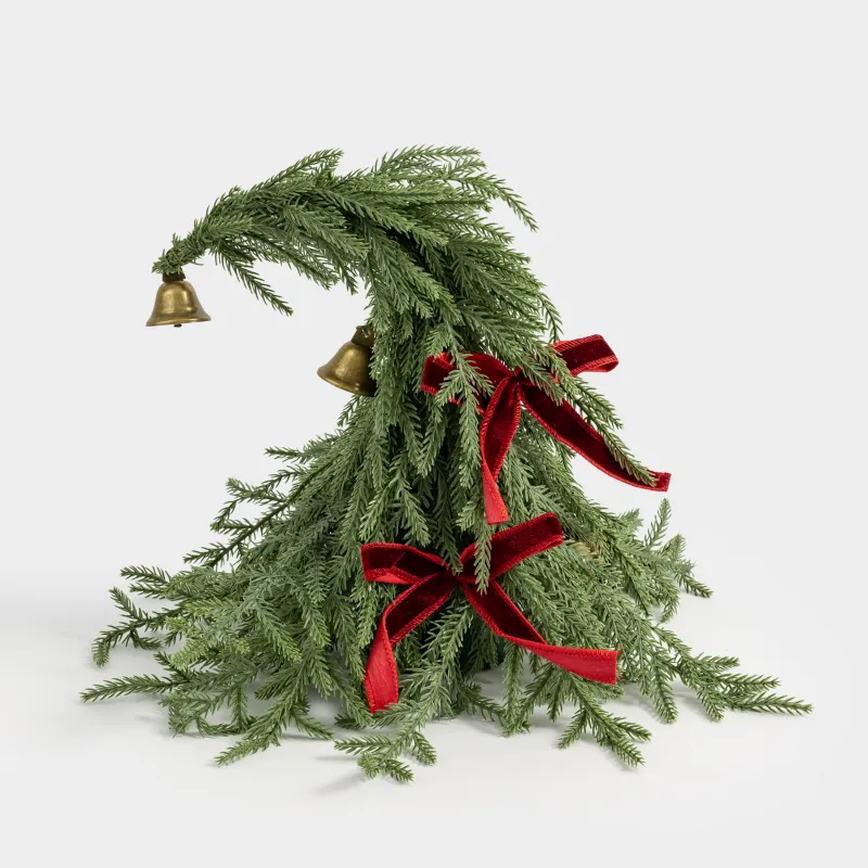 Ель искусственная, 35 см, пластик, Ель с бантиками и колокольчиком, Conifer curved
