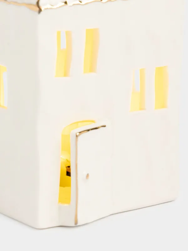 Статуэтка с подсветкой, 12 см, фарфор P, бело-золотистая, Дом, House shape, image-3