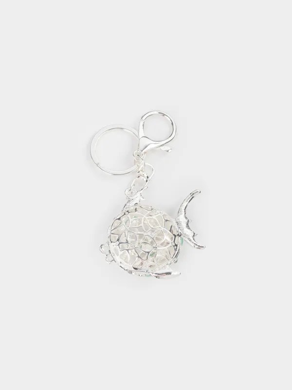 Брелок, 12 см, металл/стразы, серебристый, Рыба-шар, Keychain crystal, image-3