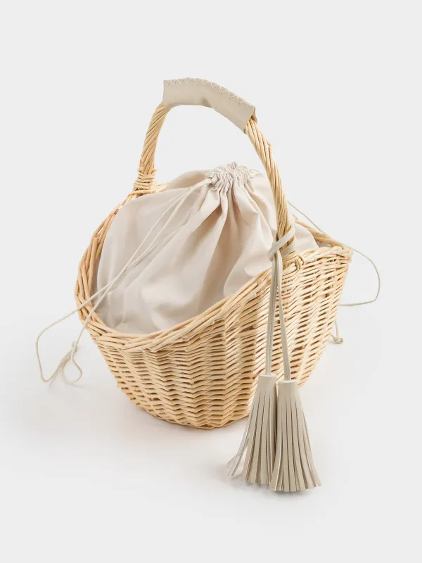 Корзина-сумка, 32 см, ива/полиэстер, бежевая, Beige style, image-6