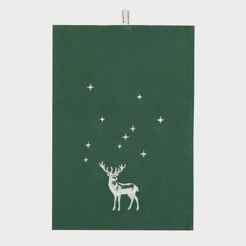 Полотенце кухонное, 40х60 см, 3 шт, хлопок, зеленое/молочное, Олень/Клетка, Woodland story, image-1