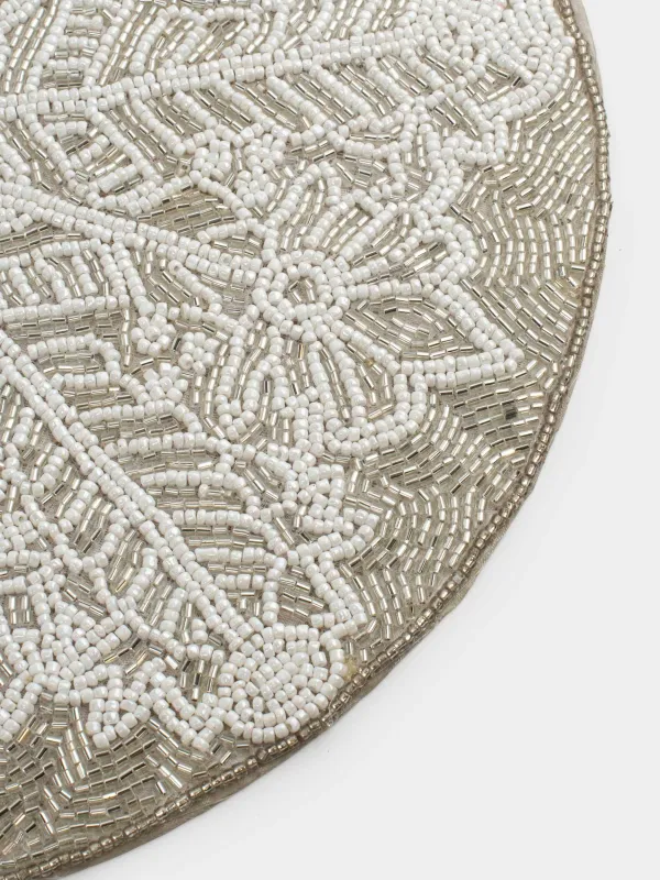 Салфетка под приборы, 36 см, бисер, круглая, серебристая, Снежинка, Art beads, image-3