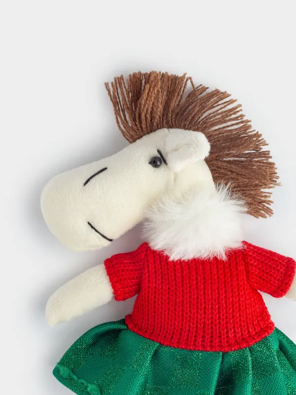 Магнит, 18 см, мягкий, полиэстер, бежевый, Лошадь в зеленом платье, Cute horse, image-2