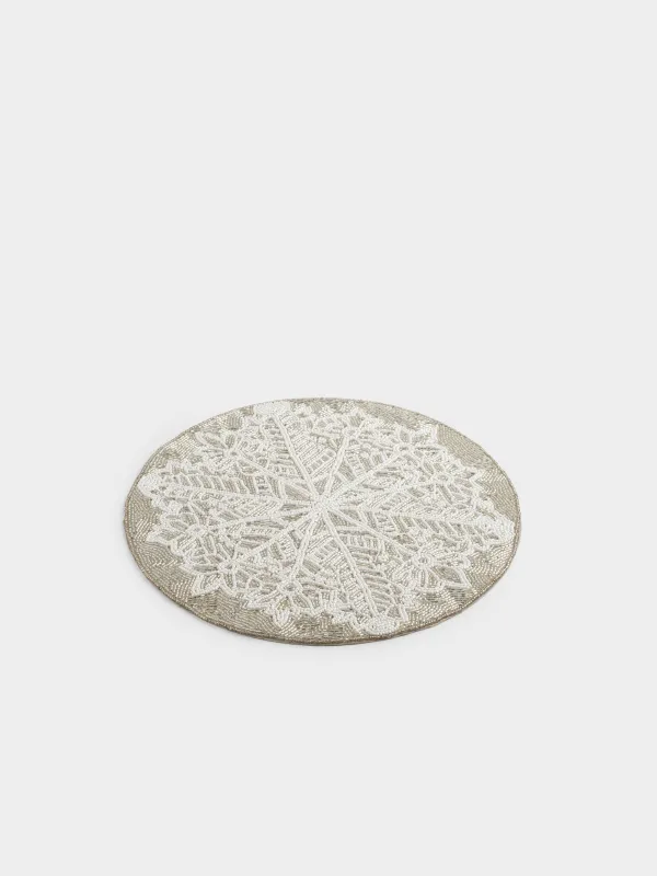 Салфетка под приборы, 36 см, бисер, круглая, серебристая, Снежинка, Art beads, image-1