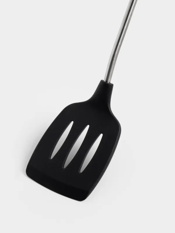 Лопатка, 39 см, с прорезями, силикон/сталь, черная, Nova black, image-1