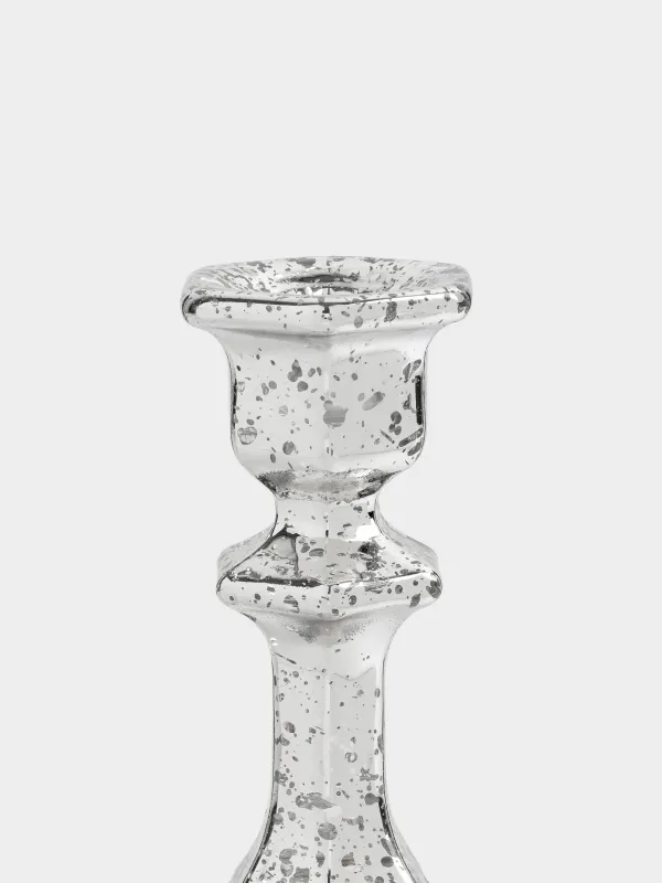 Подсвечник, 14 см, для тонкой свечи, на ножке, стекло, серебристый, Patina, image-1