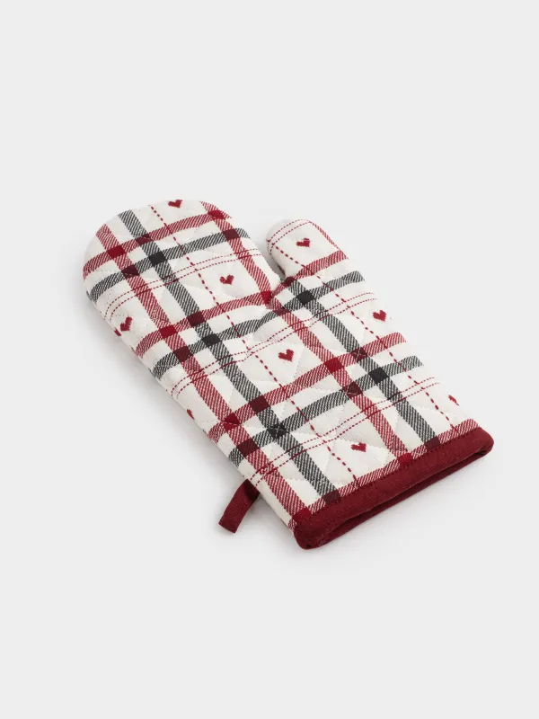 Прихватка-варежка, 18х30 см, хлопок, молочная, Клетка, Hazel heart, image-2
