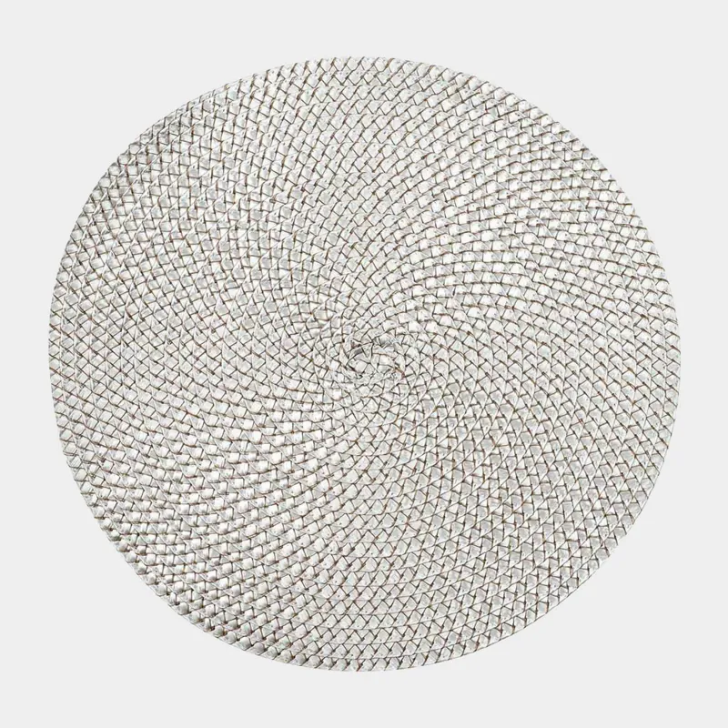 Салфетка под приборы, 38 см, полипропилен/ПЭТ, круглая, серебристая, Circle braid