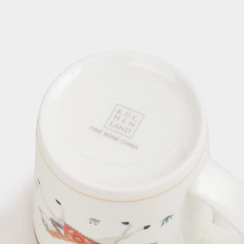 Кружка, 450 мл, фарфор F, белая, с золотистым кантом, Кони в упряжках, Blue wind, image-3