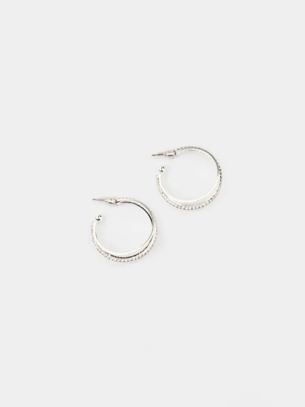 Серьги-пусеты, 3 см, 2 шт, металл/стразы, серебристые, Кристаллы, Jewelry crystal, image-0