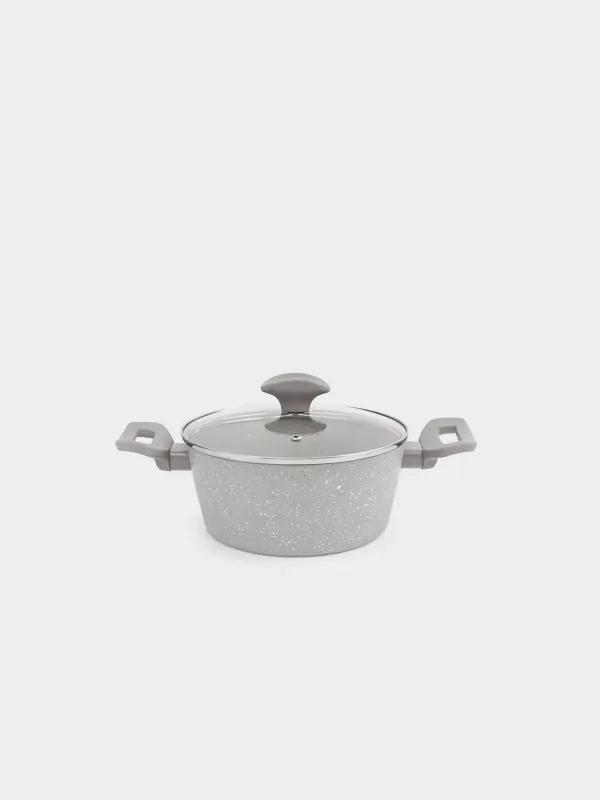 Кастрюля, 20 см, 2,3 л, с крышкой, с покрытием, алюминий, бежево-серая, Decision, image-0