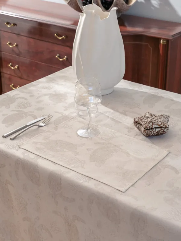 Салфетка под приборы, 30x45 см, жаккард, полиэстер/лен, бежевая, Черепахи, Marine turtles, image-2