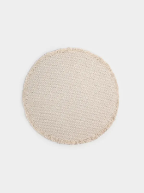 Салфетка под приборы, 38 см, с бахромой, полиэстер/хлопок, круглая, бежевая, Fringe, image-0