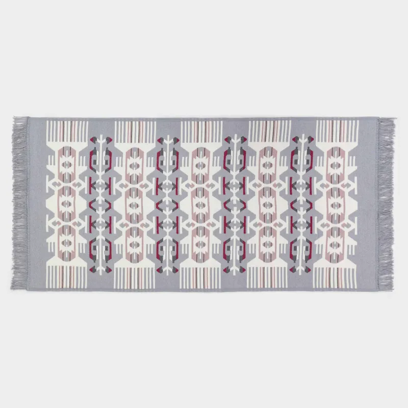 Коврик, 80х150 см, двусторонний, с бахромой, акрил, бело-серый, Узор, Carpet