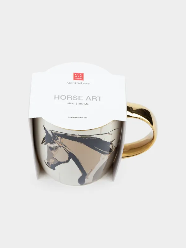 Кружка, 380 мл, фарфор N, молочно-золотистая, Конь, Horse art, image-4