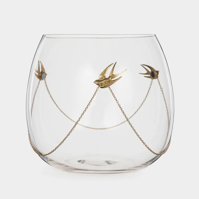 Ваза для цветов, 20 см, с цепочкой, стекло/металл, Птицы, Birds, image-1