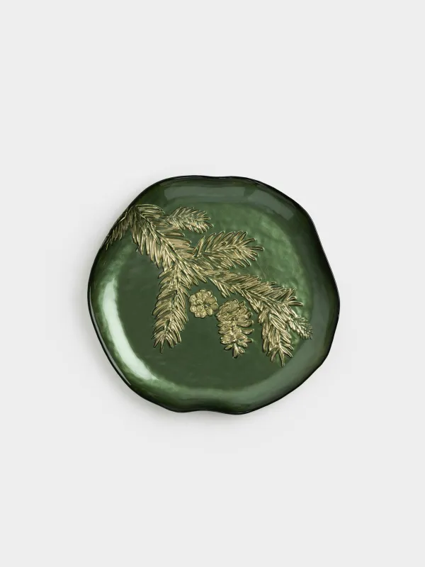 Блюдо, 21х2 см, стекло, зеленое, Еловая ветка, Brumal, image-0