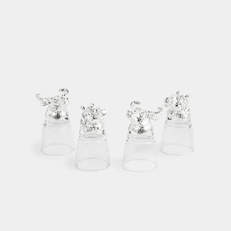 Стопка для водки, 4 шт, в кожаном кейсе, Бык и лошадь, Bar