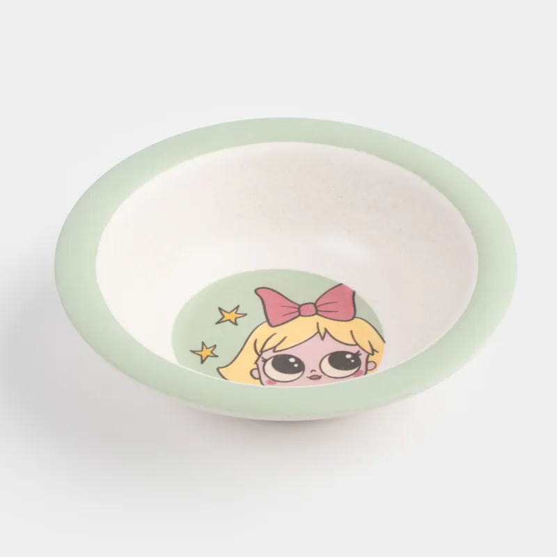 Тарелка суповая, детская, 16x4 см, бамбук, зеленая, Девочка с бантом, Sweet loli, image-1