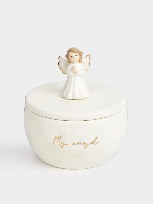 Шкатулка для украшений, 11 см, керамика D, молочно-золотистая, My angel, Angel, image-1