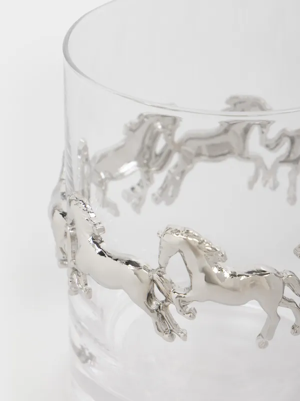 Стакан для виски, 10 см, 250 мл, стекло/металл, Серебристые лошади, Elegant horse, image-1