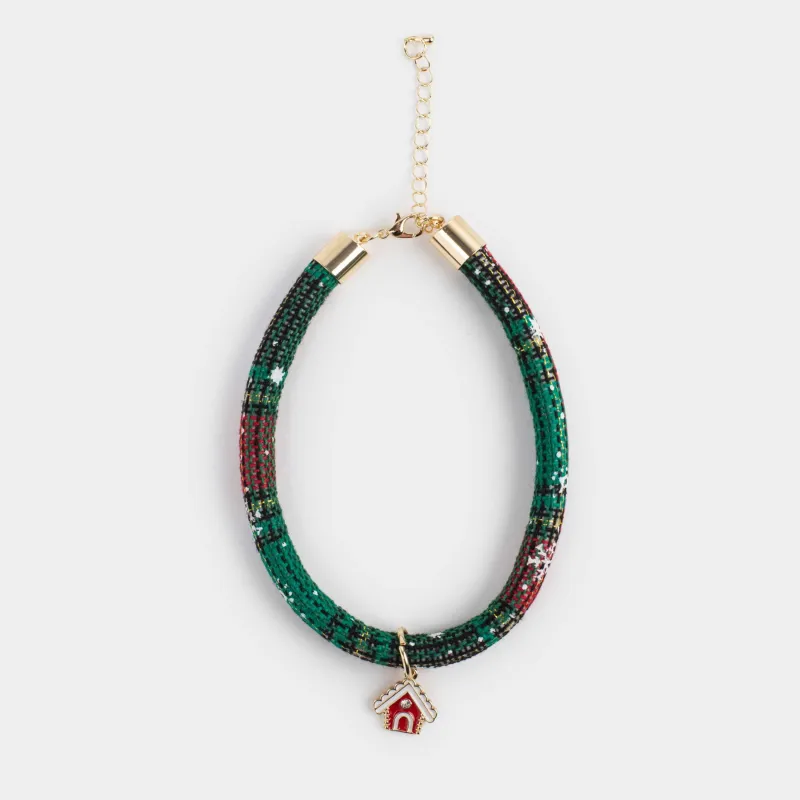 Ошейник для животных, 25/30 см, декоративный, полиэстер/металл, зеленый, Домик, Christmas pet