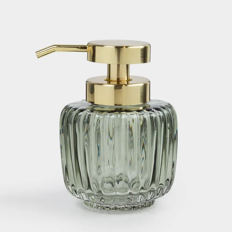 Диспенсер для жидкого мыла, 330 мл, стекло/пластик, зелено-золотистый, Artemis