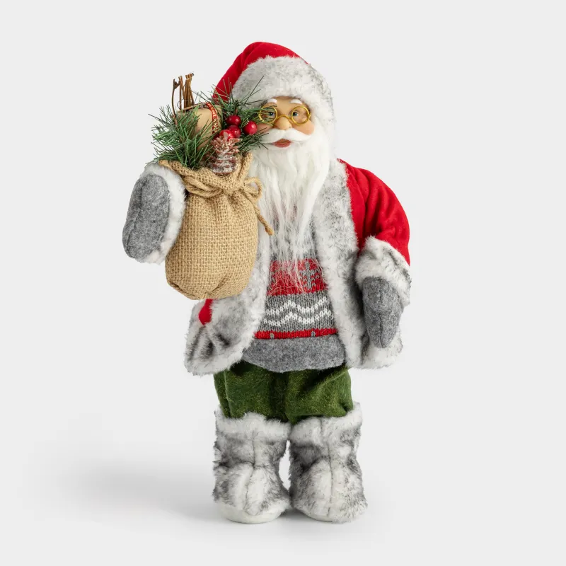 Изделие декоративное, 30 см, пластик/полиэстер, красно-серое, Санта с мешком, Magic time
