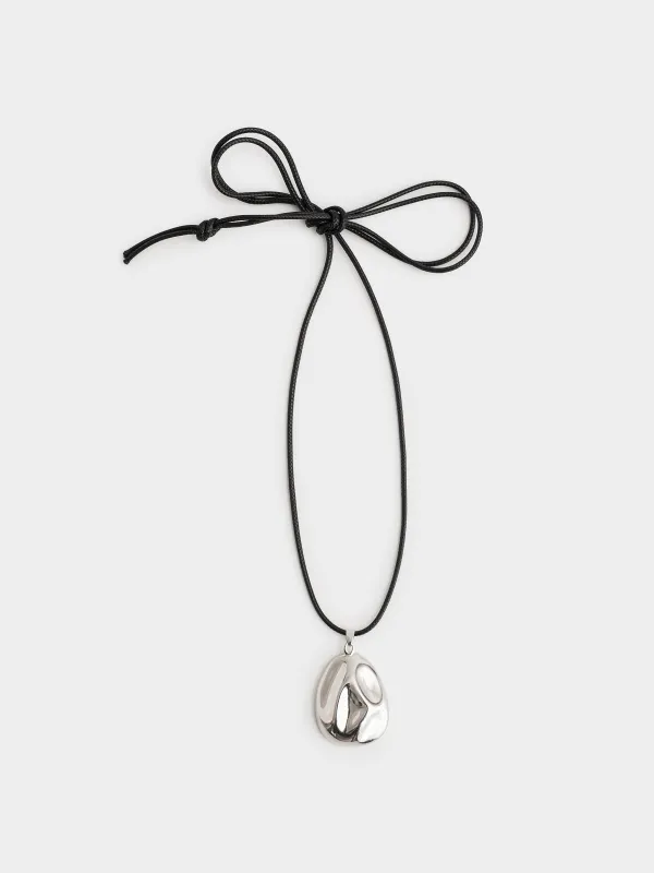 Цепочка-шнурок, 1 м, металл/полиэстер, серебристая, Кулон, Jewelry, image-0