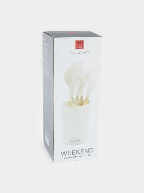 Набор кухонных принадлежностей, 5 пр, в подставке, дерево/силикон, молочный, Weekend, image-10