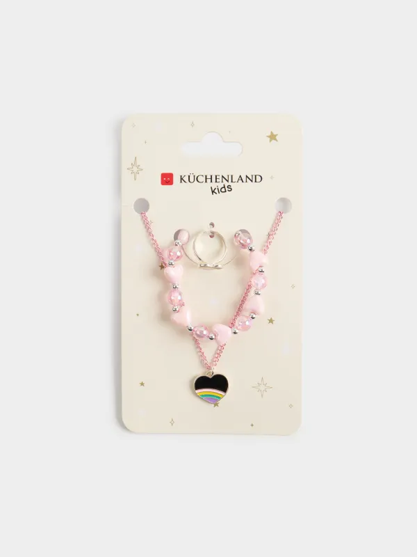 Набор украшений, детский, 3 пр, металл/акрил, Сердце, Views kids , image-4