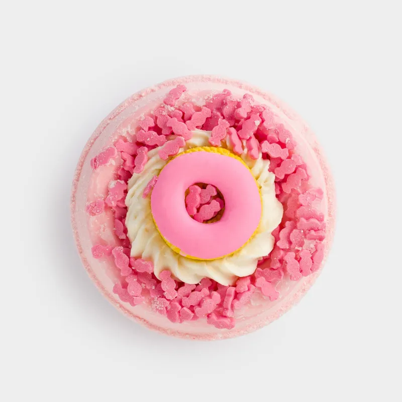 Бомбочка для ванны, 130 гр, с игрушкой, розовая, Клубничный йогурт, Пончик, Food spa