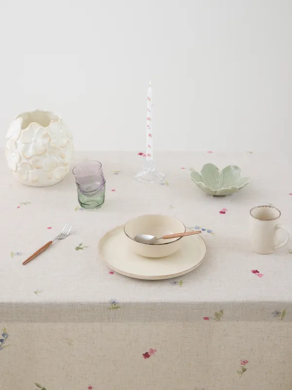 Скатерть, полиэстер/лен, бежевая, Colorful flowers, image-1