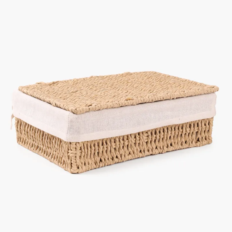 Корзина для хранения, 28x20х10 см, с крышкой, целлюлоза/хлопок, прямоугольная, Braided, image-2