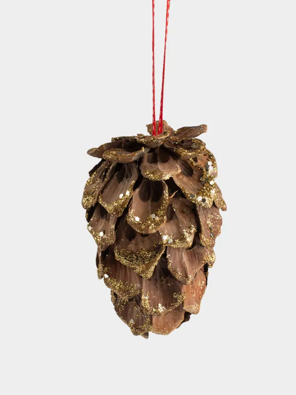 Игрушка елочная, 15 см, шишка/пластик, золотисто-коричневая, Шишка с блестками, Pine christmas, image-0