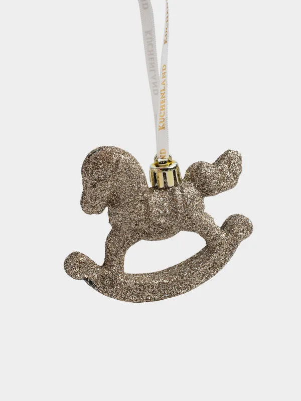 Игрушка елочная, 8х7 см, пластик, с блестками, шампань, Лошадка-качалка, Figure sparkle, image-0