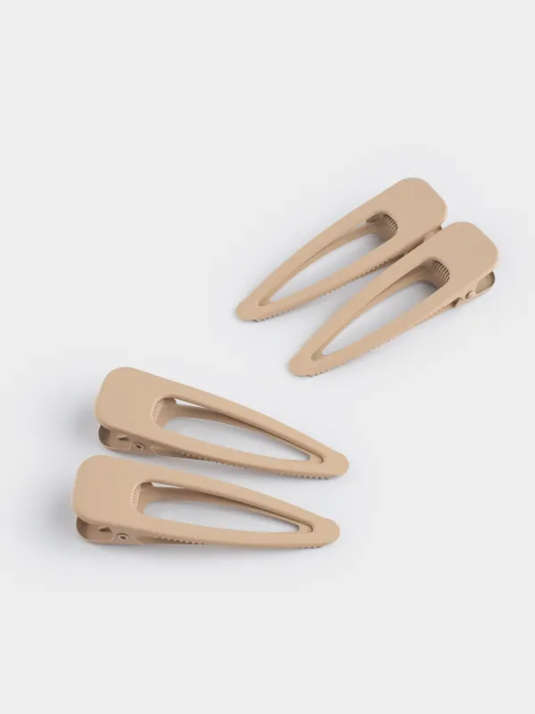 Заколка для волос, 8 см, 4 шт, металл, бежевая, Basic, image-3