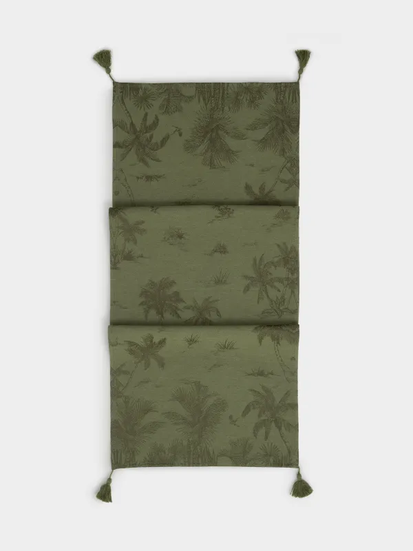 Дорожка настольная, 40х160 см, с кисточками, из жаккарда, Tropical oasis, image-0