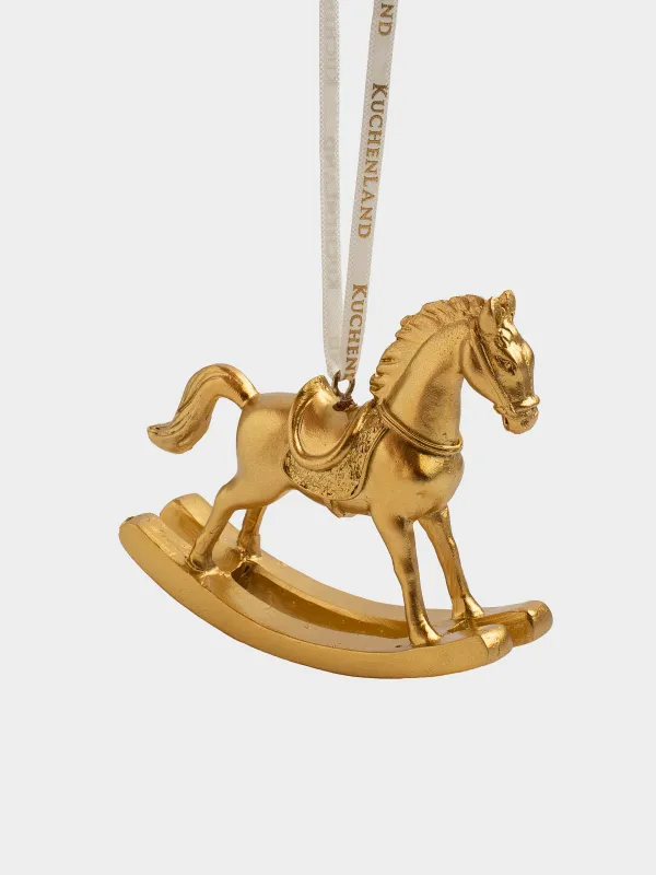 Игрушка елочная, 8 см, полирезин, золотистая, Лошадка-качалка, Figure christmas, image-1