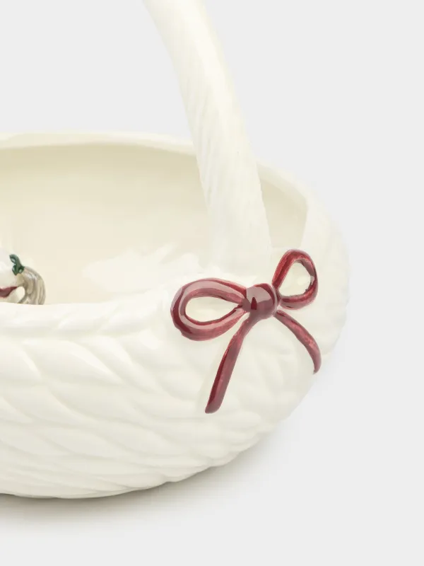 Конфетница, 20х20 см, с ручкой, керамика, белая, перламутр, Лошадка внутри, Horse polar, image-2