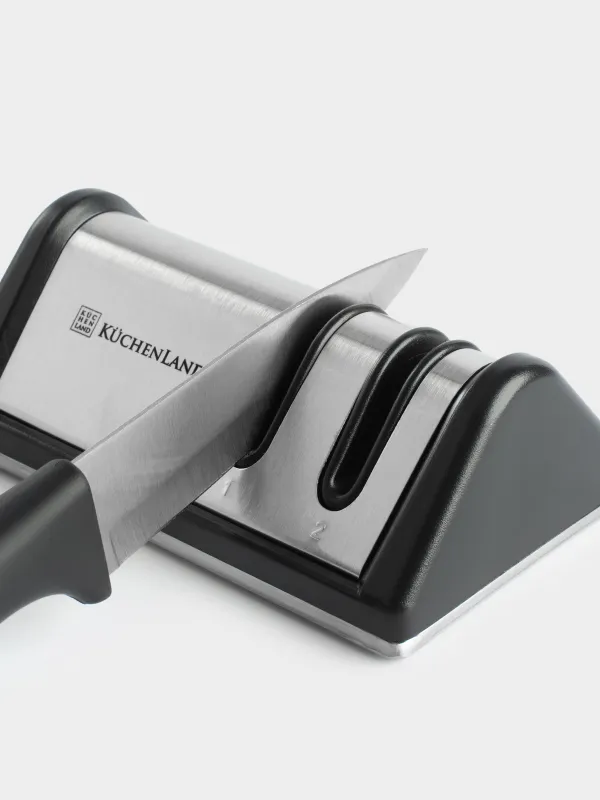Точило для ножей, 10 см, два этапа заточки, пластик/сталь, черное, ромб, Accessories, image-1