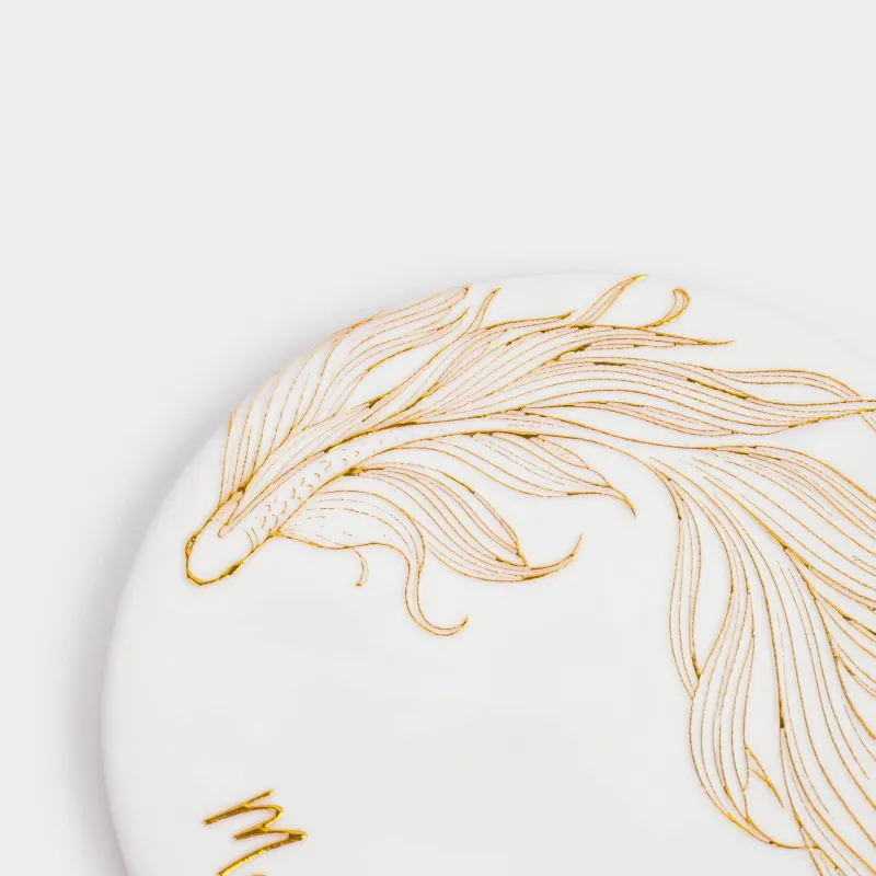 Подставка под кружку, 11 см, круглая, керамика/пробка, белая, Рыбка, Goldfish, image-5