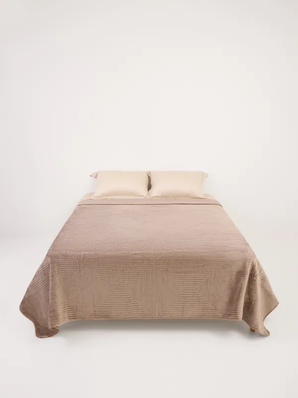 Покрывало, 220х240 см, стеганое, вельвет/микрофибра, коричневое, Ромбы, Stitch velvet, image-4