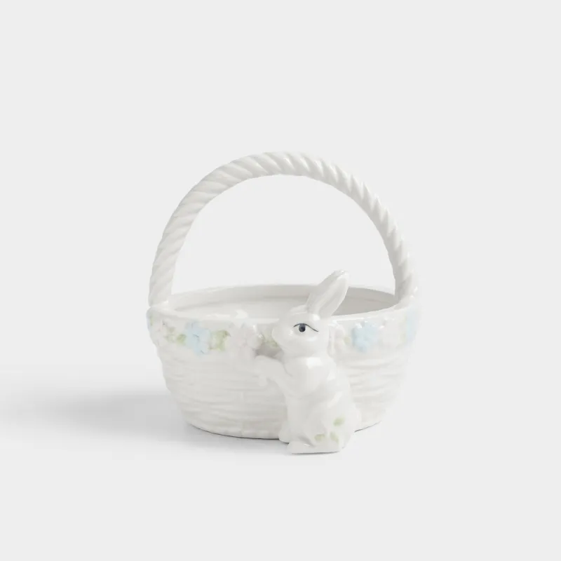Конфетница, 15х12 см, 410 мл, с ручкой, керамика D, молочная, Кролик с цветами, Rabbit bloome